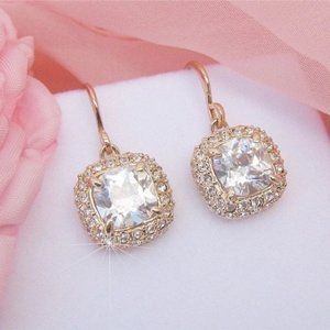 Cubic Zirconia Rose Gold Cushion Cut Drop Earrings